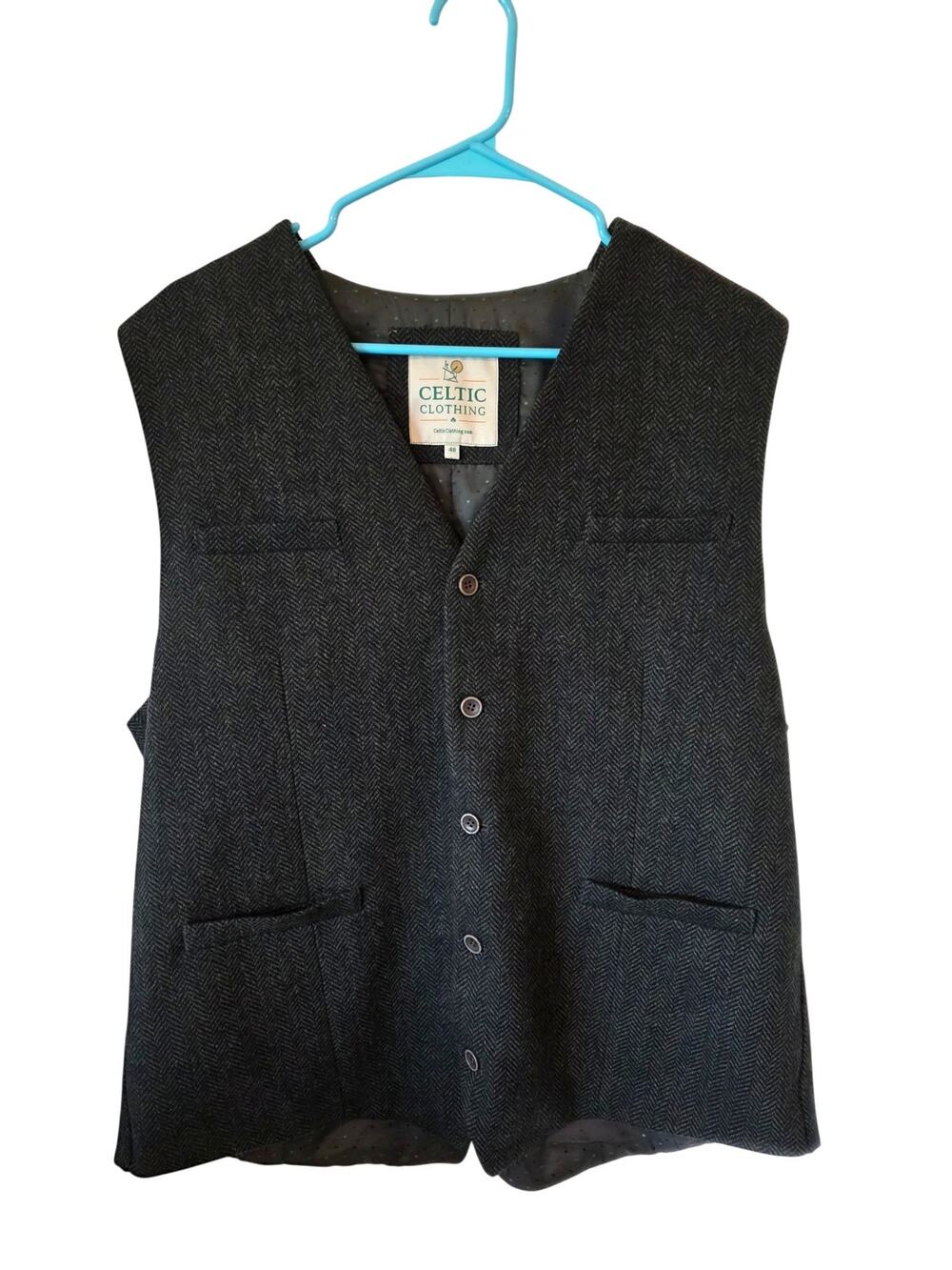 Celtic Clothing Mens Green Herringbone Wool Blend Suit Vest Size 48 Green